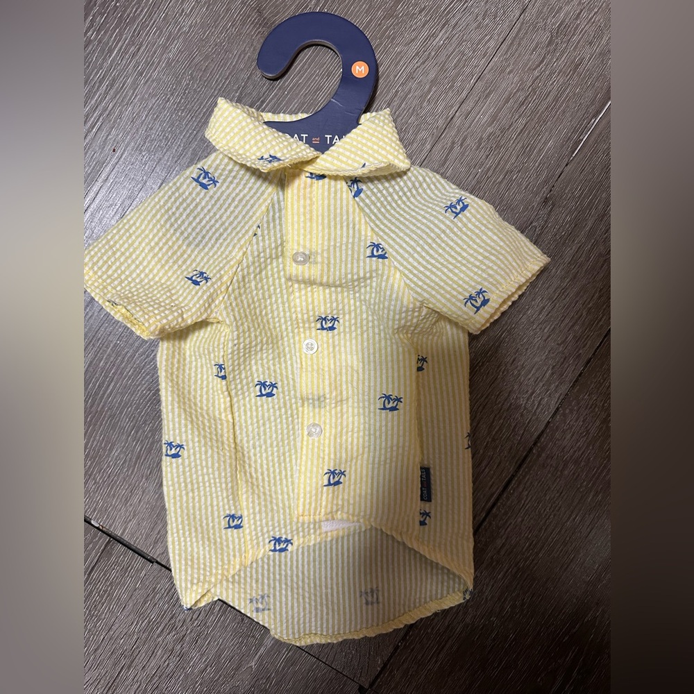 Yellow Striped dog Shirt with Blue Accents